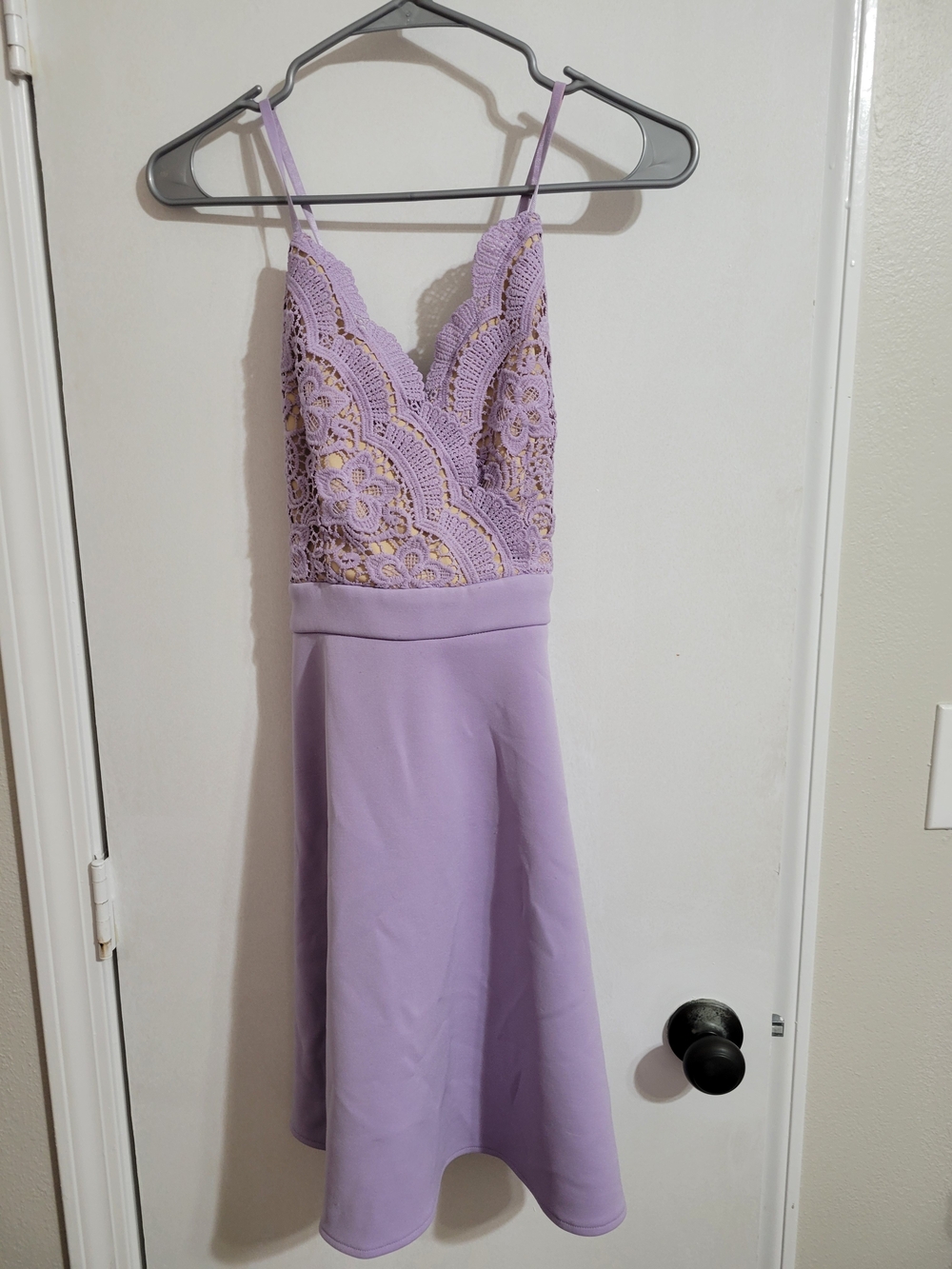 Francesca's Collections Lilac Lace-Front Midi Dress